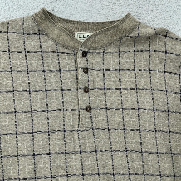 L.L. Bean Other - L.L. Bean Henley Shirt Mens Large Gray Windowpane Thermal Long Sleeve Made USA